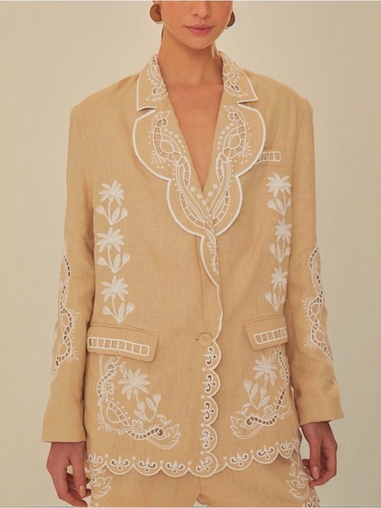 FARM Rio Jackets & Blazers - NWT FARM Rio OVERSIZE Embroidered Linen Blazer SIze XS